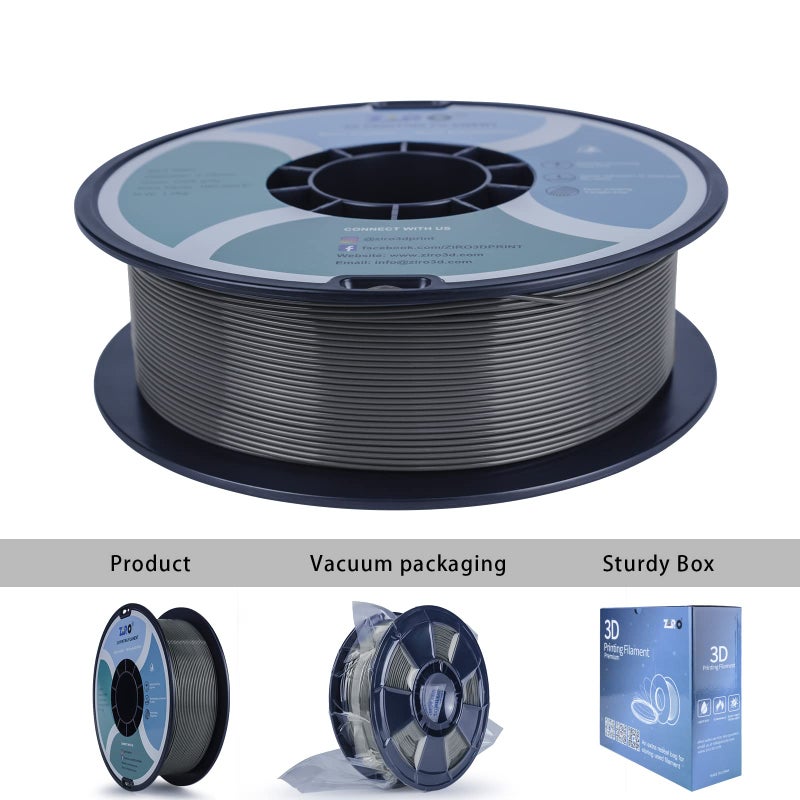 ZIRO PLA Filament 1.75mm, 3D Printer Filament, PLA PRO Basic Color Series 1.75MM 1KG(2.2lbs) Spool, Dimensional Accuracy +/- 0.03mm, Dark Gray - Image 2